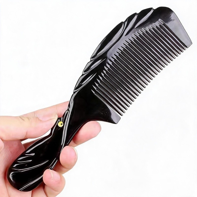1 Piece Natural Black Yak Horn Comb, Unique Grain Anti-Tangle Hair Grooming Comb
_voghion.com