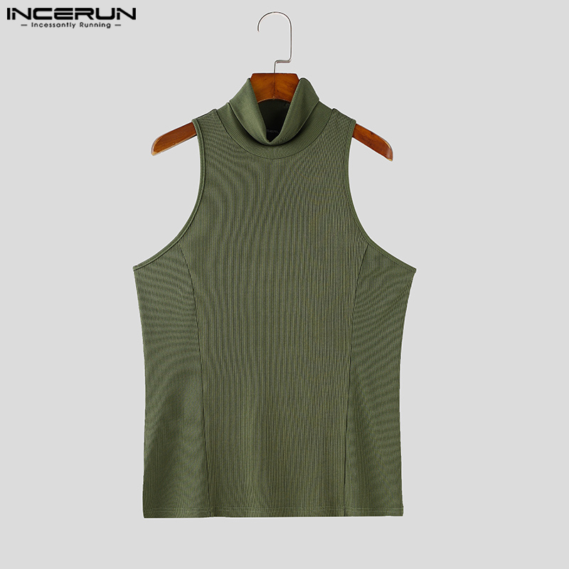 Perfectly] INCERUN Men's Handsome Solid Sando High-neck Singlet
