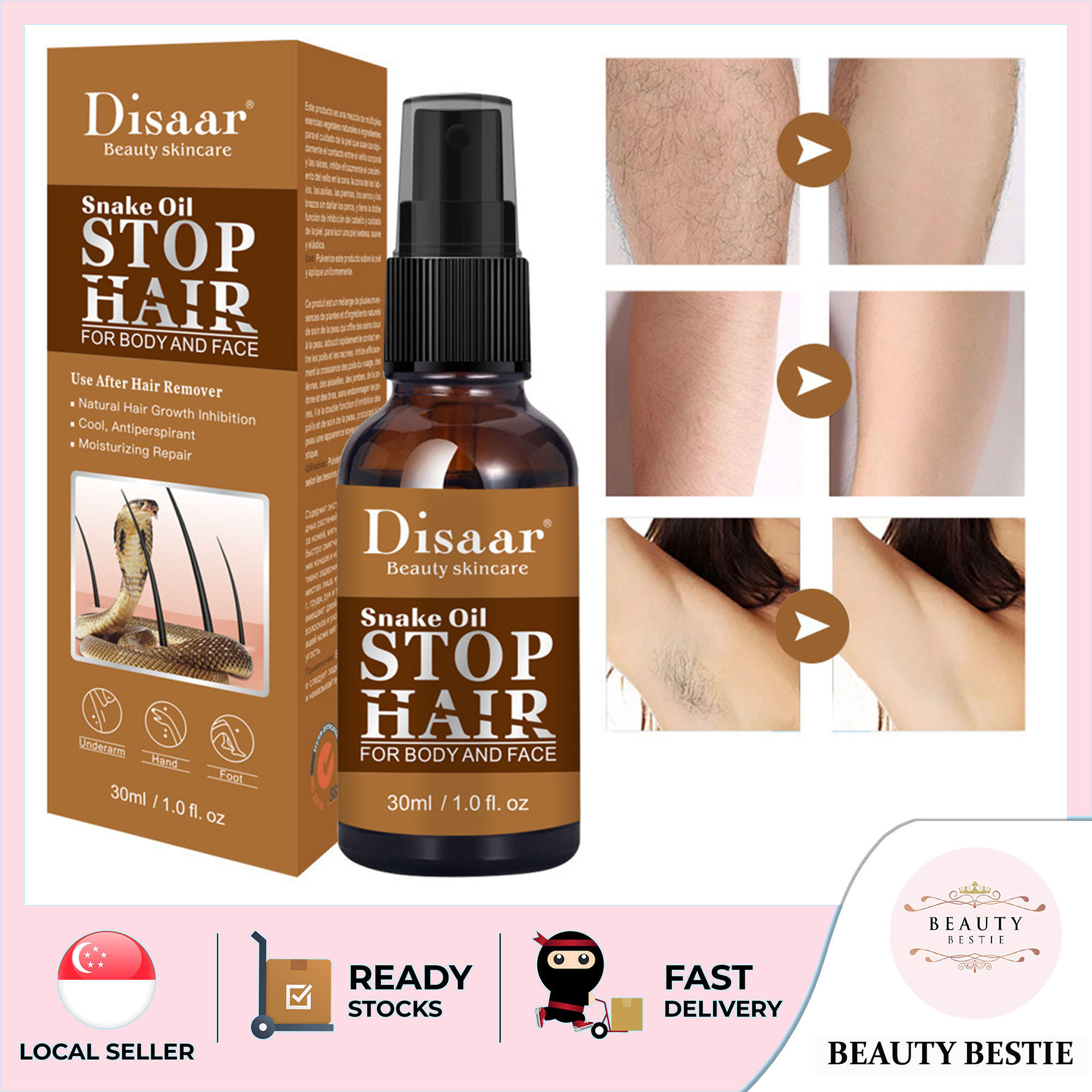 DISAAR* SNAKE OIL STOP HAIR GROWTH ESSENCE SERUM (30ML) SG SELLER *FAST  DELIVERY* SLOWS DOWN REGROWTH OF FACIAL & BODY HAIR *ARMPIT UNDERARM &  PUBIC AREAS* SAFE & GENTLE *FOR MEN &