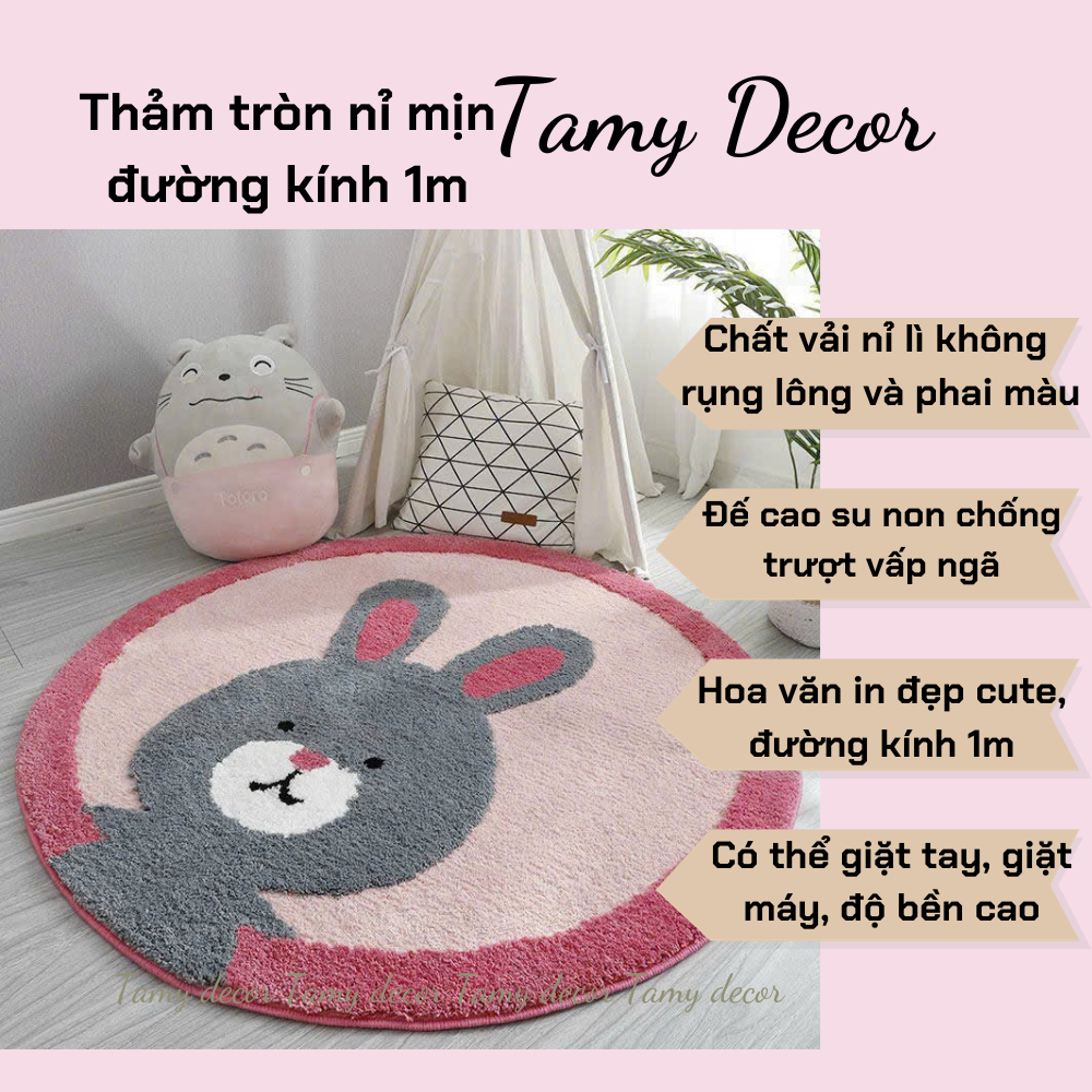 Thảm chùi chân lông cừu hình 5D Tamy Decor thảm tròn lót chân thảm kê chân giường chống trơn trượt siêu thấm hút