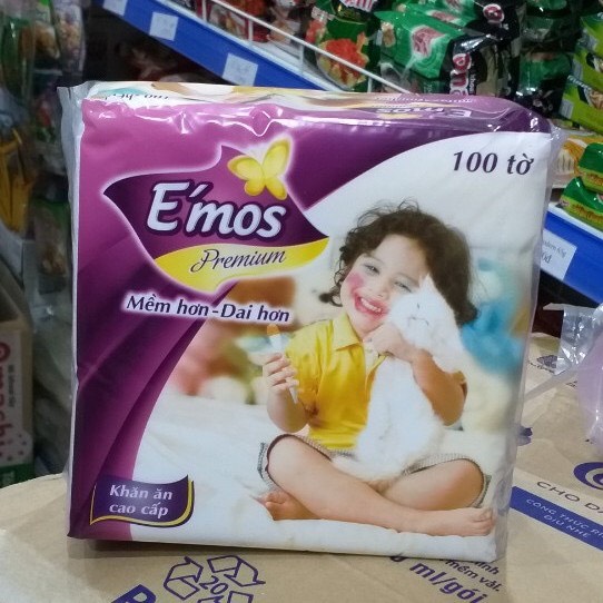 Khăn Giấy Vuông E-mos Premium gói 100 Tờ M2T