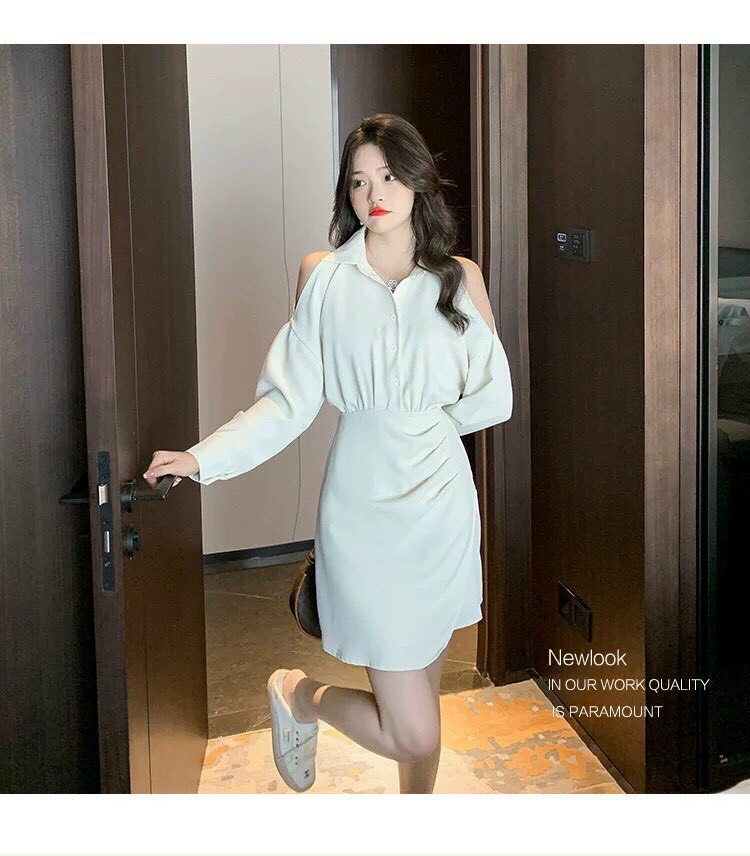 [ HCM]   ĐẦM VÁY THỜI TRANG ĐẦM SƠ MI TAY DÀI CUT OUT