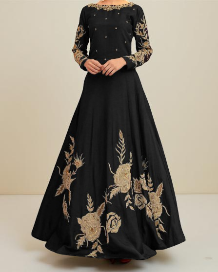 Stylish Flair Embroidered Silk Maxi Dress for Women – Luxury Formal Wear – Party & Wedding Outfit. 