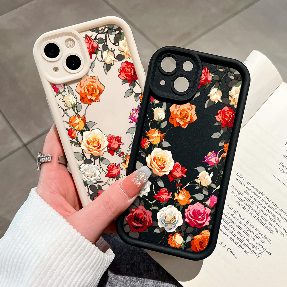Hontinga for Vivo Y28 4G Back Cover Colorful Rose Pattern Case Ladder Soft Rubber Mobile Phone Cover.