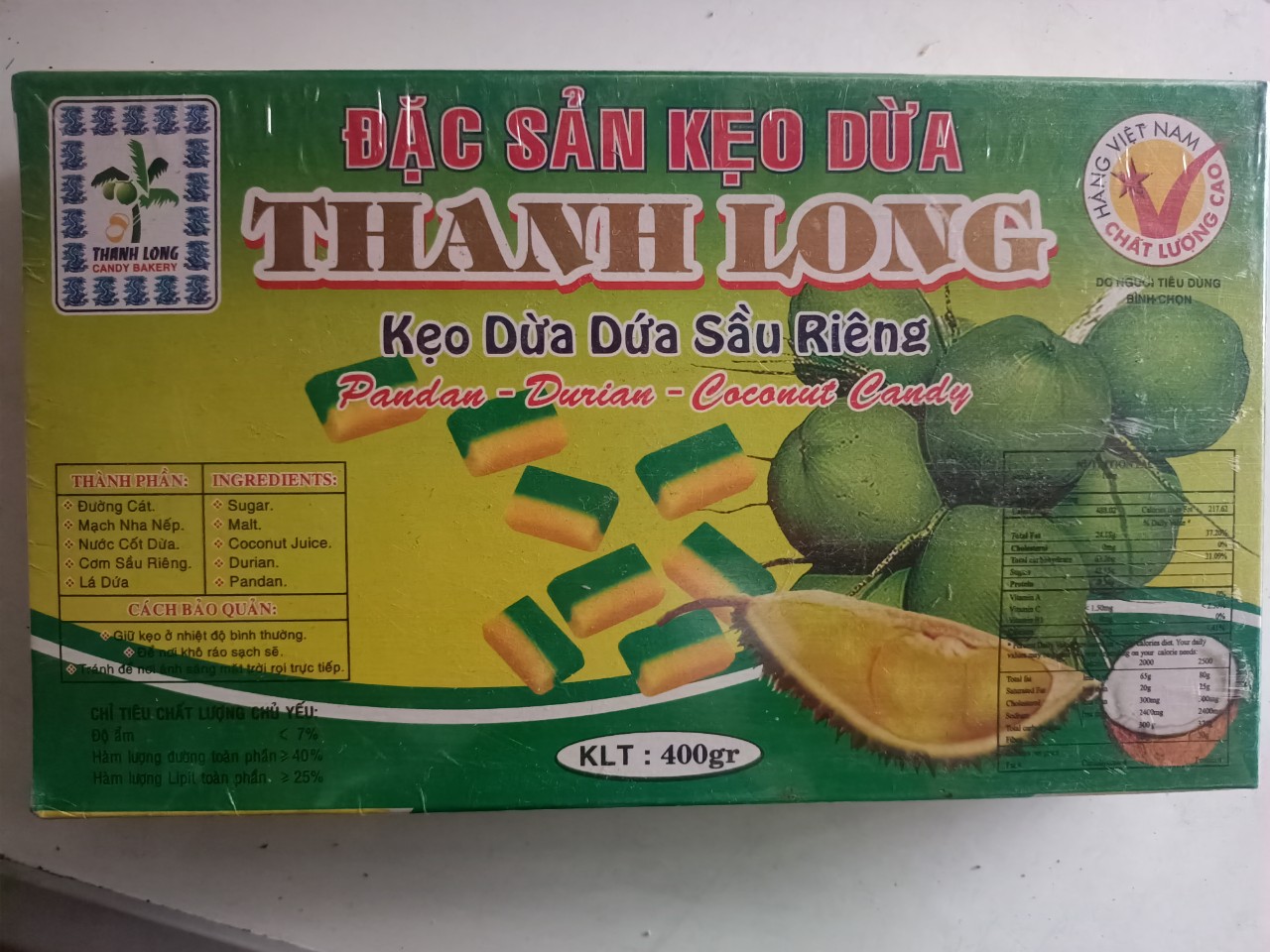 Kẹo Dừa Lá Dứa Sầu Riêng Thanh Long 400gr