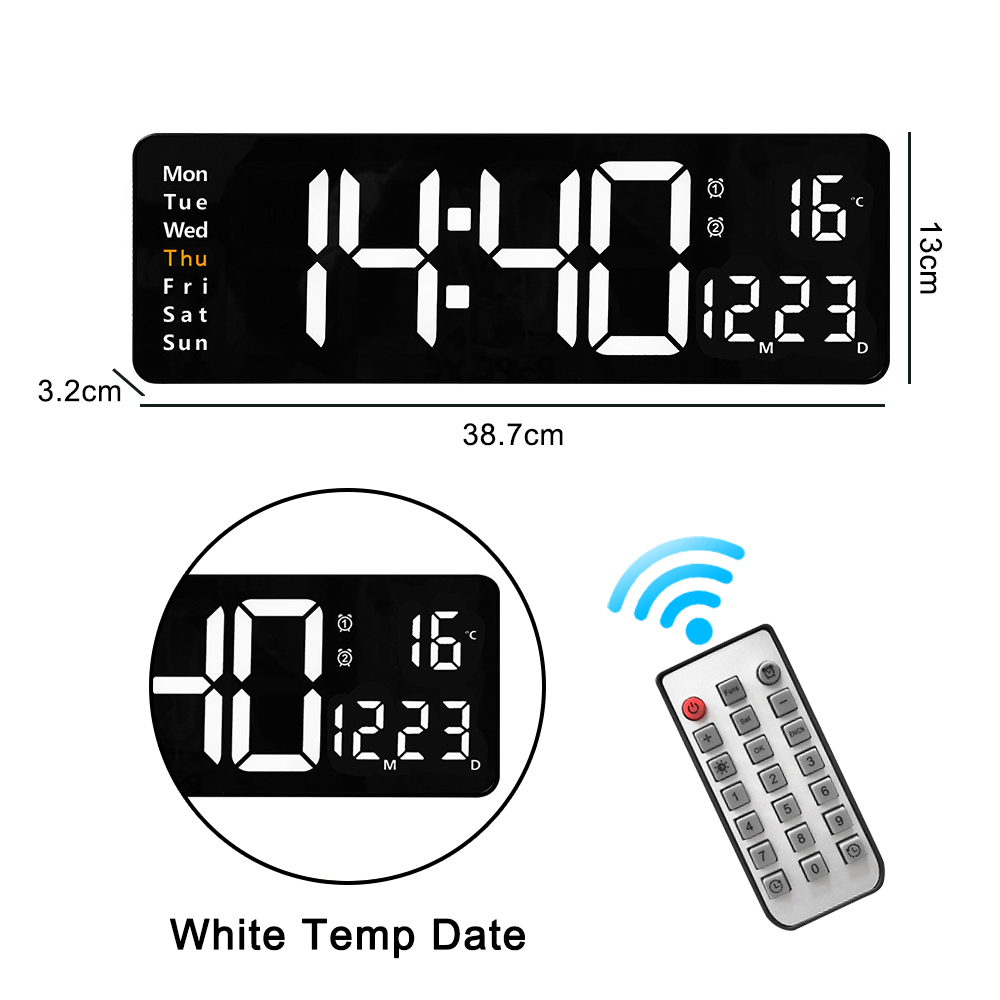 Agsivo digital wall clock large screen 16 inch digital clock led display alarm clock with indoor temperature / date / week / 12/24h for home office classroom