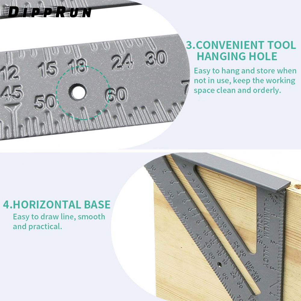 DIPPRUN 7 Inch Imperial Triangle Ruler Rafter Square Protractor Aluminum Alloy Triangle Ruler Layout Tool for Engineer Carpenter