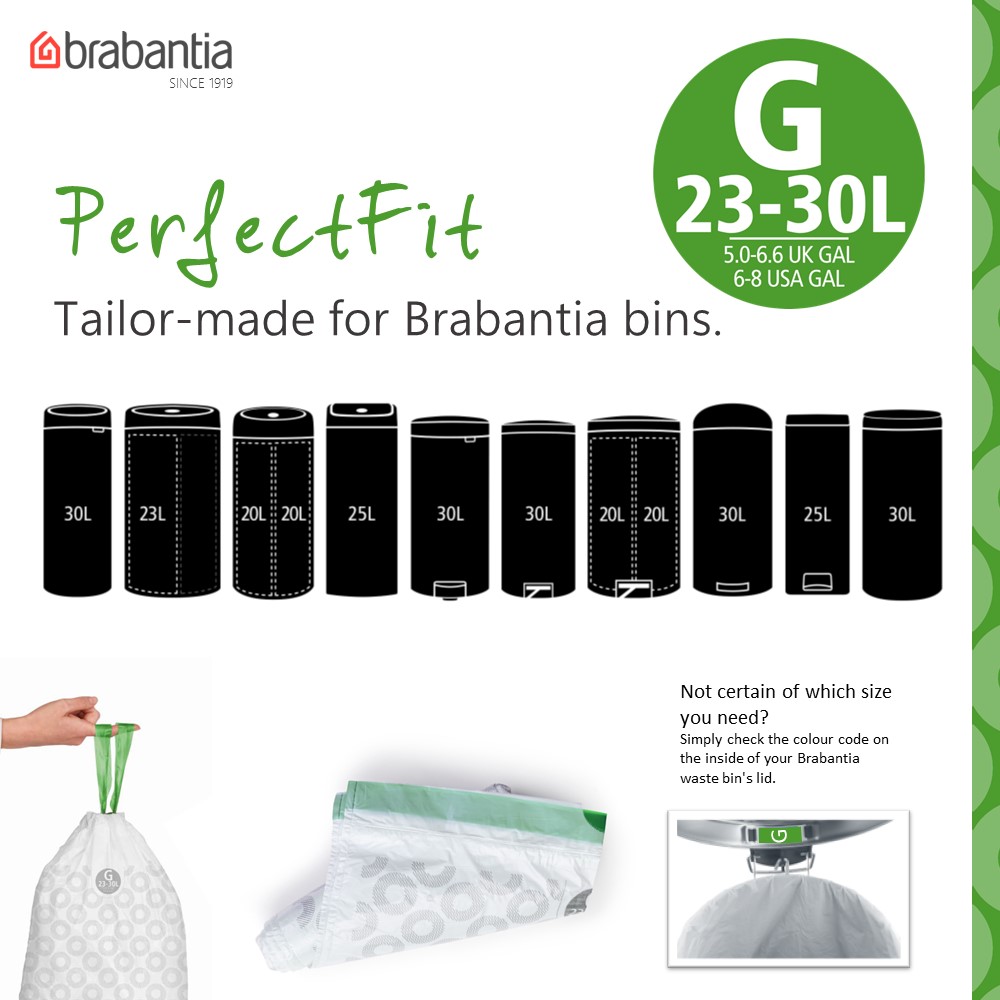 Brabantia PerfectFit Bin Liners (G) 23-30L - Romerils Jersey