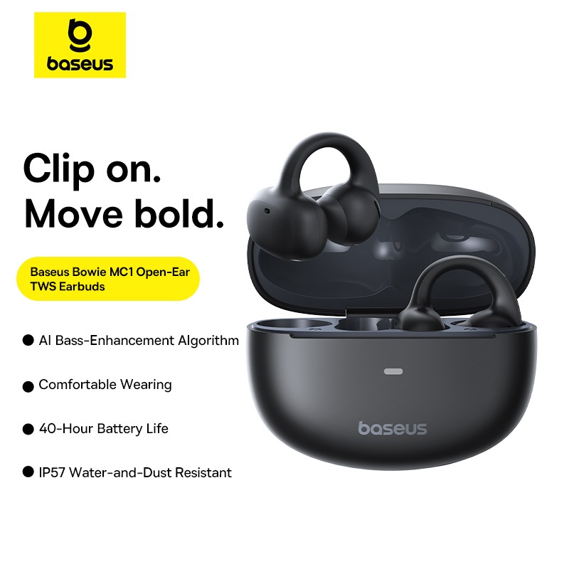 Baseus Bowie MC1 OL Open-Ear TWS Earbuds Sport Bone Conduction Earphone Earclip Waterproof Enhanced Bass Headphone Earring Long Battery Life. 