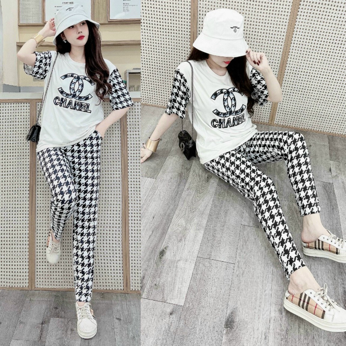 Đô bộ thun form rộng họa tiết đắp chữ C