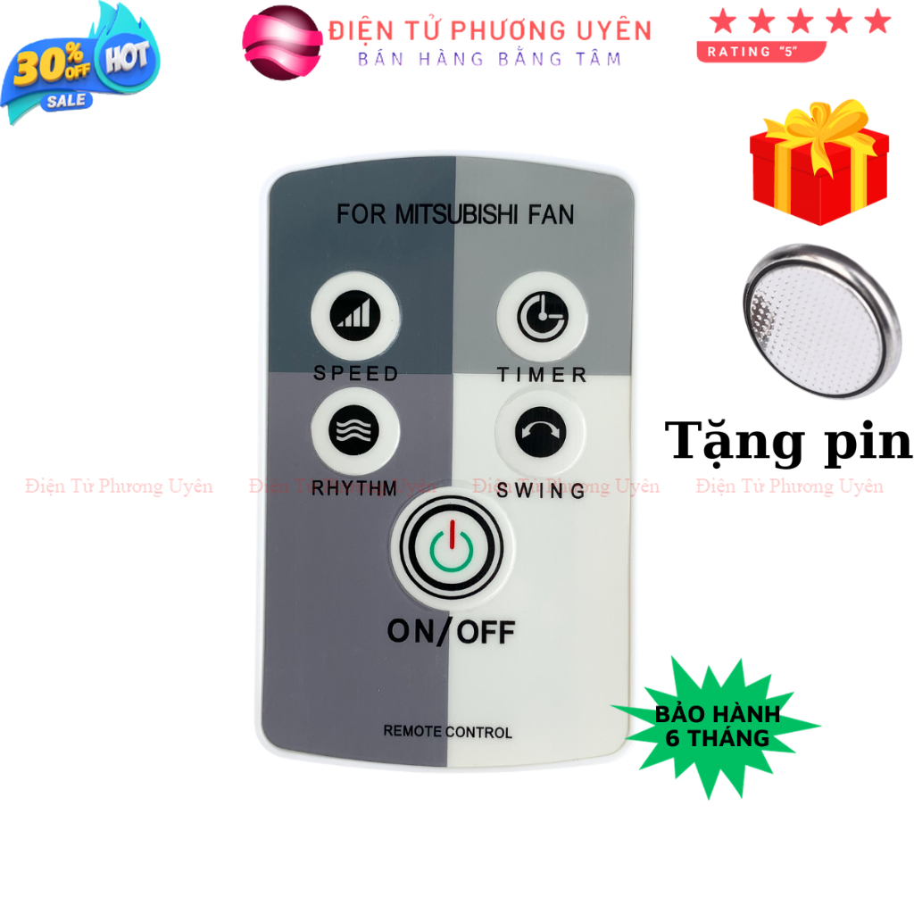 Remote điều khiển quạt MITSUBISHI, dùng cho quạt cây và quạt treo tường - Tặng Kèm Pin - Điện Tử Phương Uyên
