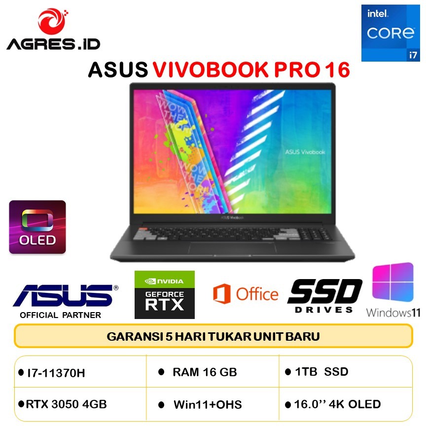 Laptop Asus Vivobook Pro 16 N7600pc Oled713 4k Oled I7 11370h Rtx3050 4gb Ram 16gb 1tb Gb Ssd 2422