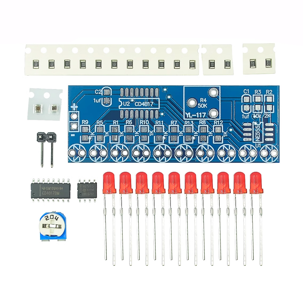 NE555 CD4017 LED Flow Light Electronic Production Suite Control Board Module Capacitor Oscillator Clock Signal DIY Electronic Kit