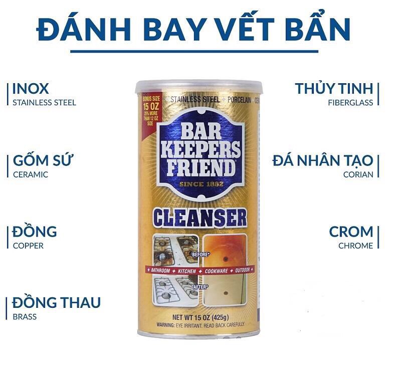 Bột làm sạch BKF Bar Keepers Friend - Sạch kính, vòi chậu, xoong nồi, vết ố....