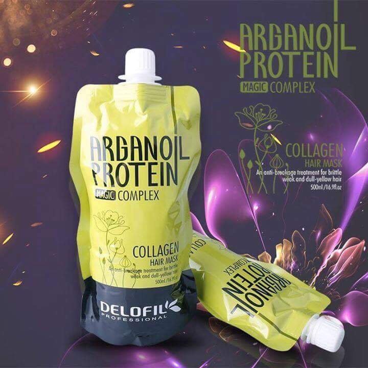 Hấp dầu Collagen Delofil Arganoil Protein siêu mượt 500ml (Túi)
