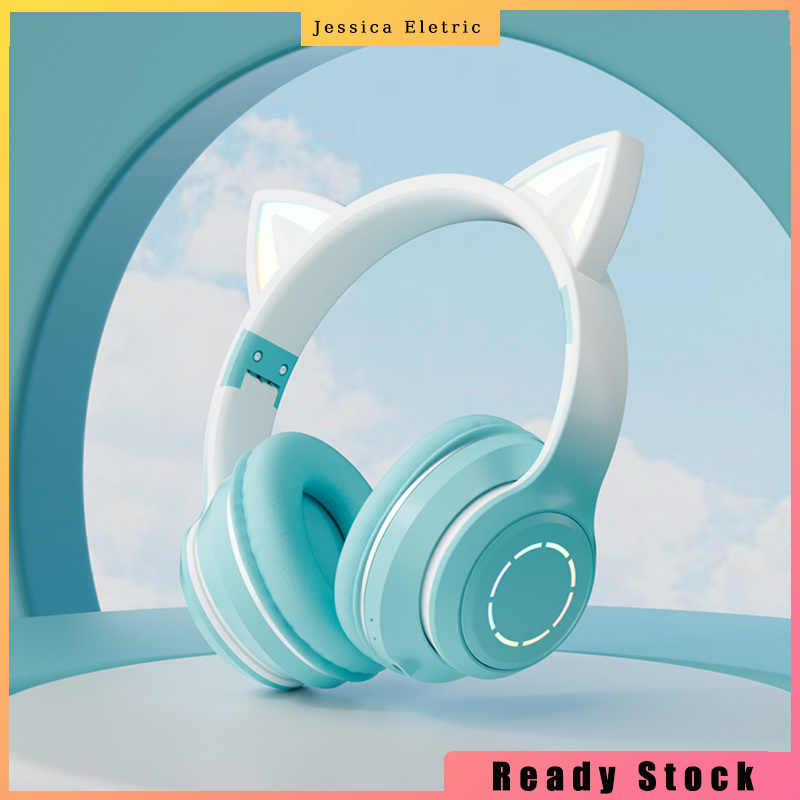 Wireless Bluetooth-compatible Headphone Gradient Color Luminous Cat Ears Gaming Headset Lovely Christmas Gifts