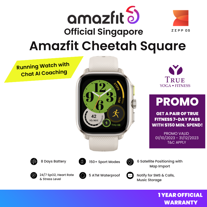 Amazfit Cheetah Square Smartwatch Music Storage AI-powered Zepp Coach