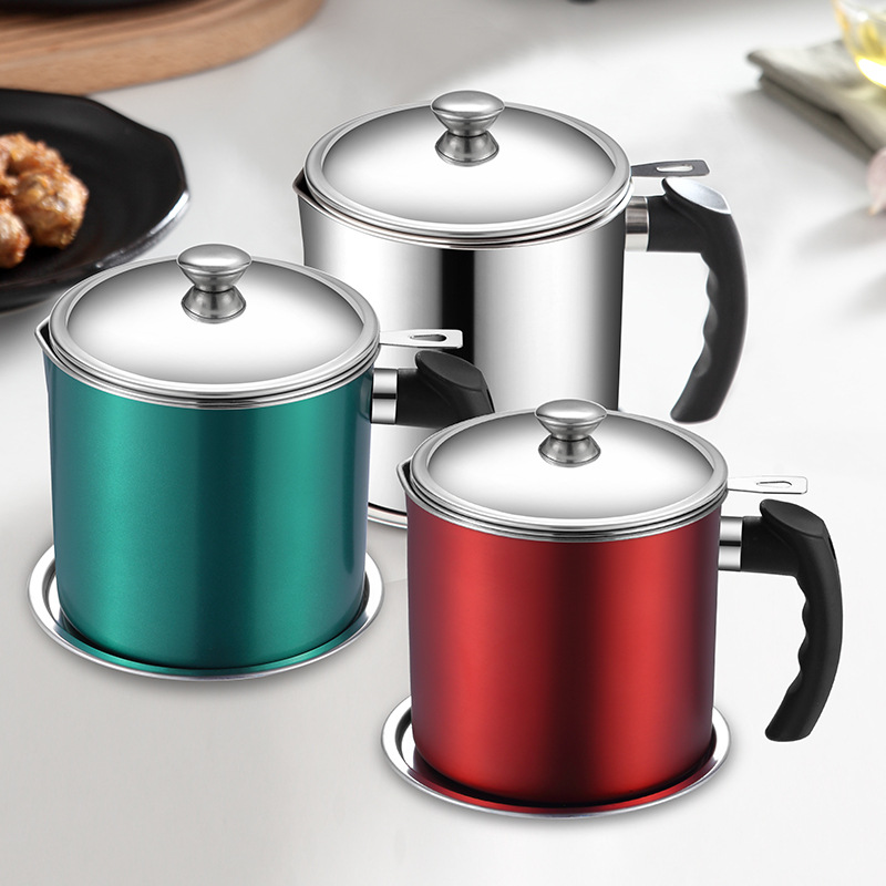 Ca lọc cặn dầu inox 304 13x16cm tay cầm bọc nhựa chống nóng có nắp đậy