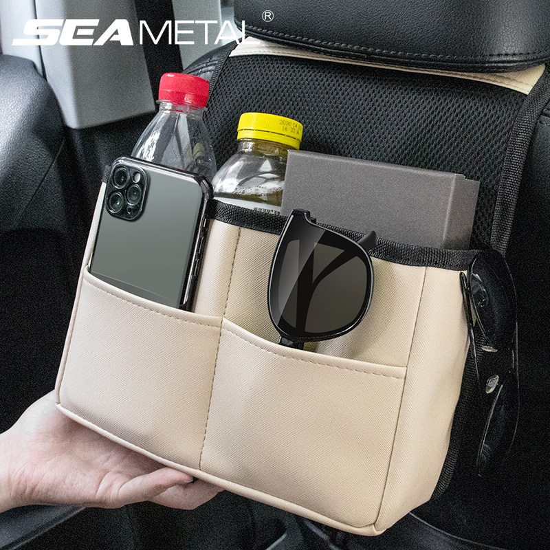 Car Storage Pocket PU Leather Auto Organizer Seatback Hanging Bag