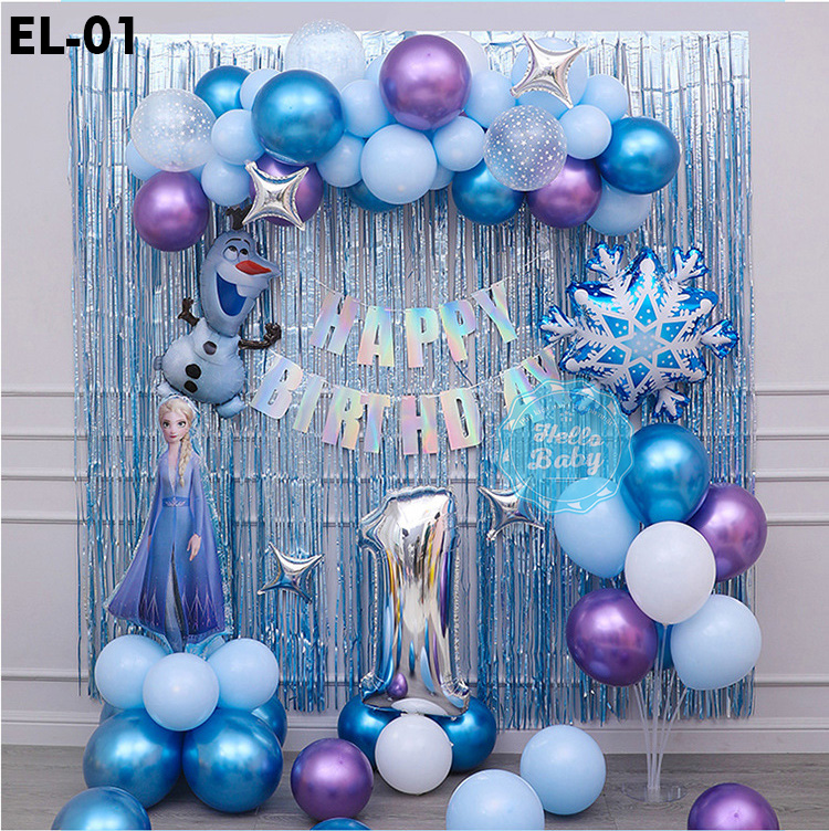 Set balloon birthday decoration theme Elsa (pump + adhesive tape)