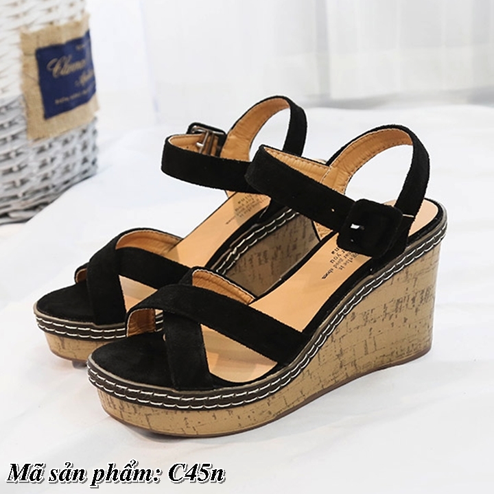 Sandal đế xuồng quai chéo 7cm siêu nhẹ C45