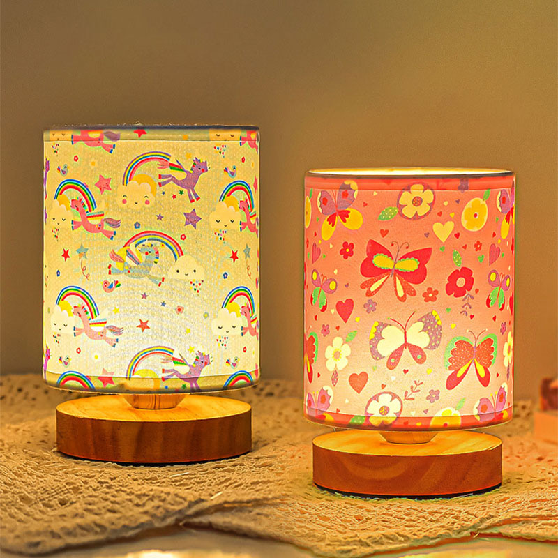 Cartoon bedroom bedside decoration table lamp simple personalized creative gift fabric warm solid wood dimming table lamp