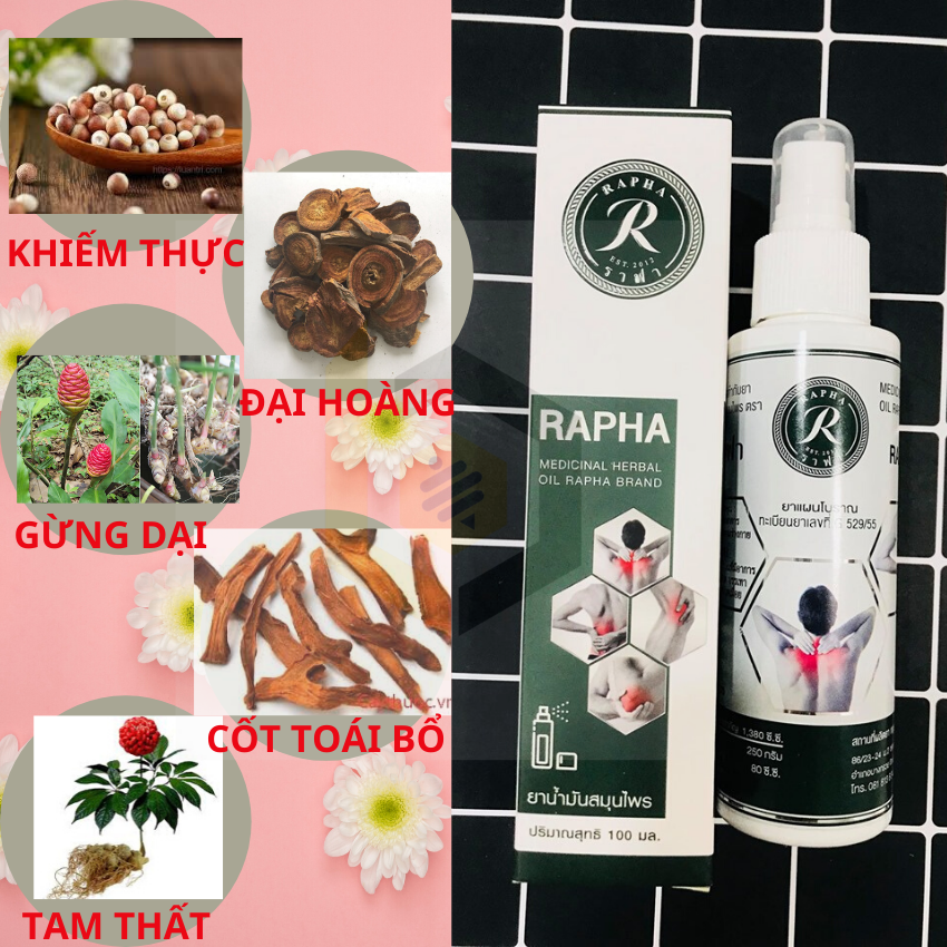[HCM]DẦU THẢO DƯỢC RAPHA THÁI LAN 100ml (giảm đau nhức cơ-xương-khớp)