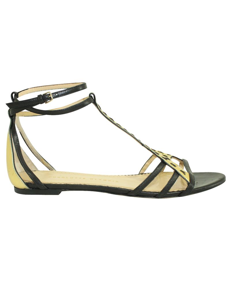 black and gold flat sandals