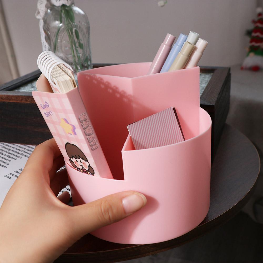 Nordic Stationery Organizer 360° Rotating Pen Holder 3-Grid Storage Box ...
