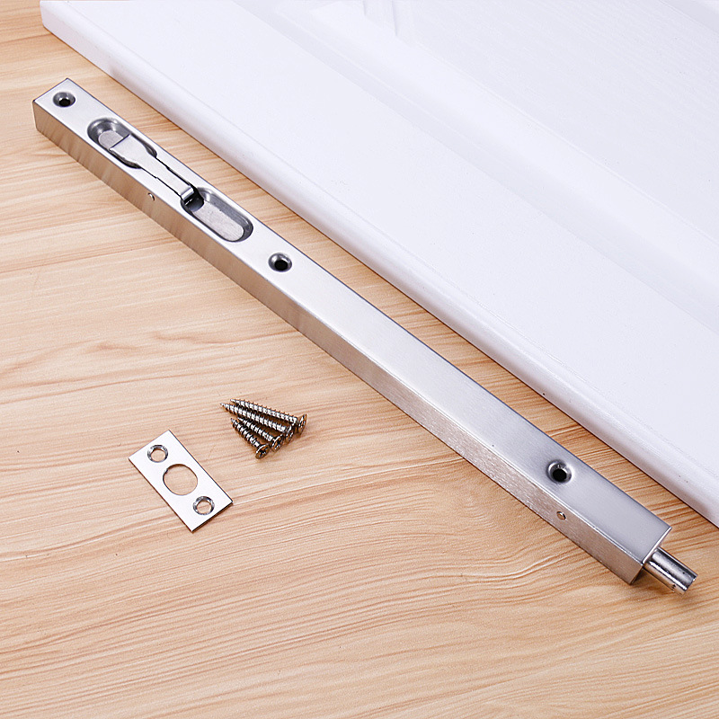 304 Stainless Steel Door Slide Bolt Lock – Flush Bolt Latch With Powerful Spring, Concealed Security Guard Lever Action For Furniture & Wooden Doors (8 Inch, Silver)