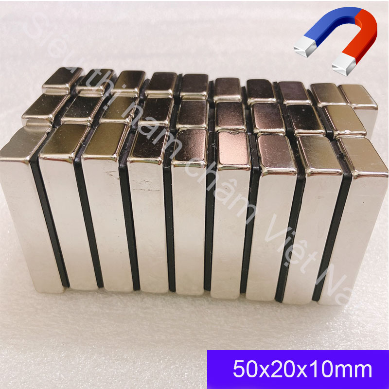 Nam châm đất hiếm 50x20x10mm phủ mạ niken lực hút mạnh N42