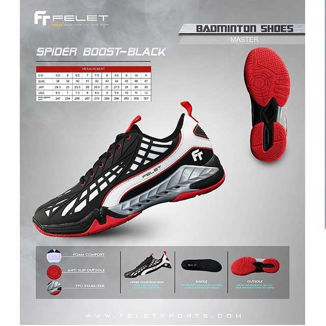 FELET SPIDER BOOST Series Badminton Shoes (100% Original) Indoor