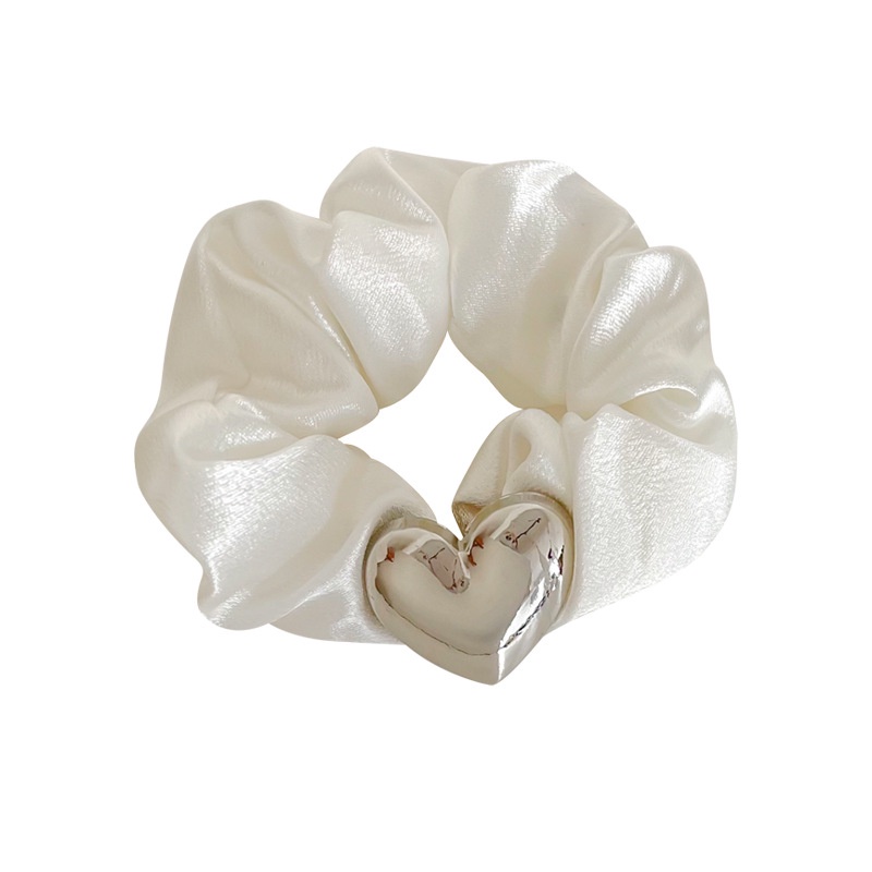 (0604) Scrunchies Chun Buộc Tóc Co Dãn Lụa Mềm Trái Tim
