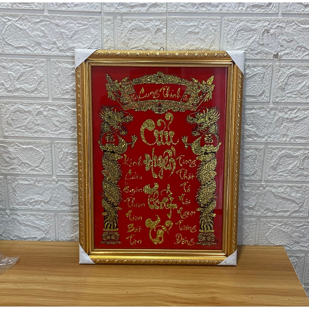 Bài vị liễn thờ khung hình tranh cửu huyền thất tổ chữ Việt kim tuyến