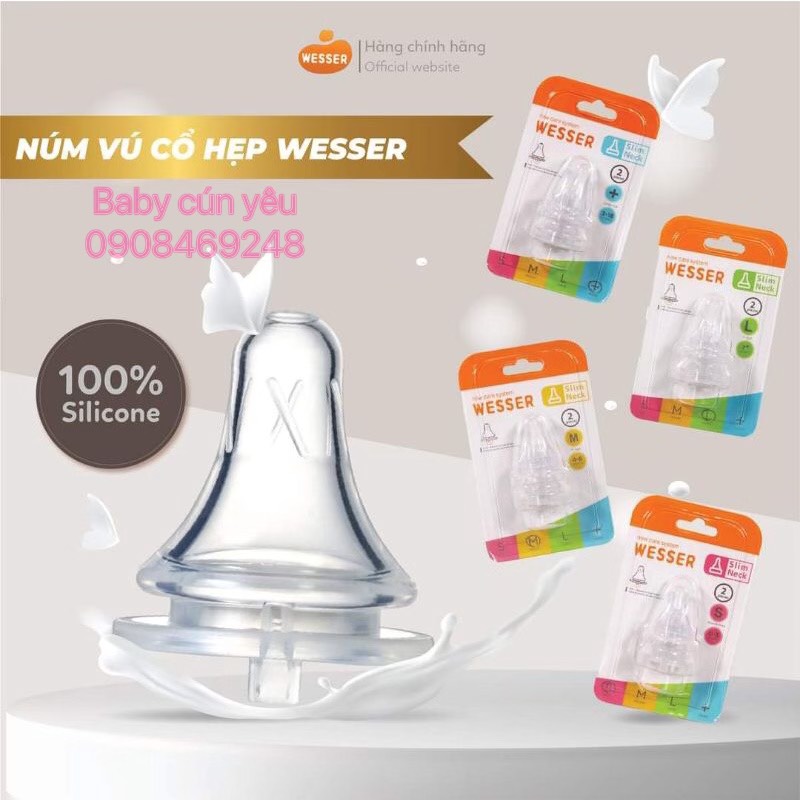 [CHÍNH HÃNG] NÚM VÚ WESSER CỔ HẸP, NÚM SIÊU MỀM CHO BÉ ĐỦ SIZE S/M/L/+