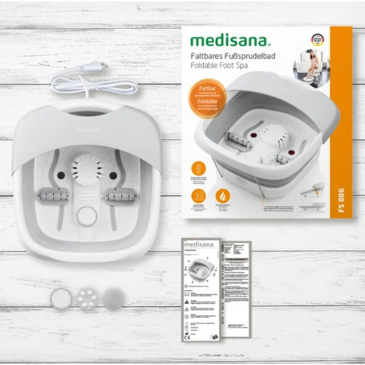 Medisana FS886 Foot Bath with Massage Function, Foot Bath, Heat Function, Foldable and Electric Foot Bath, Tub, Up to Shoe Size 45