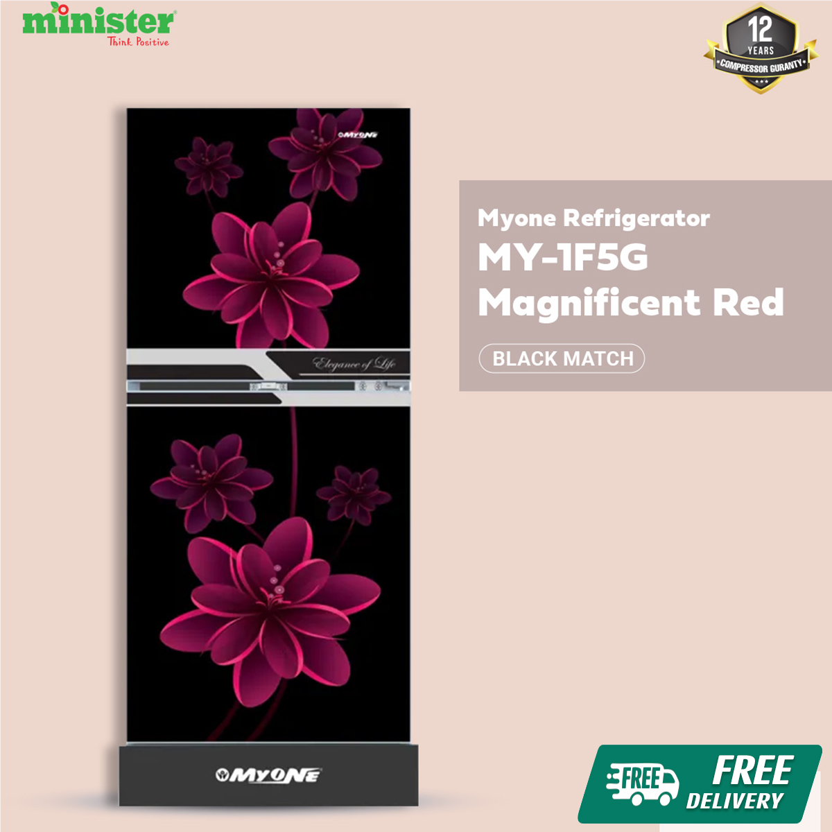 Myone MY-1F5G Magnificent Red Black Match Refrigerator-165 litter with Free Delivery