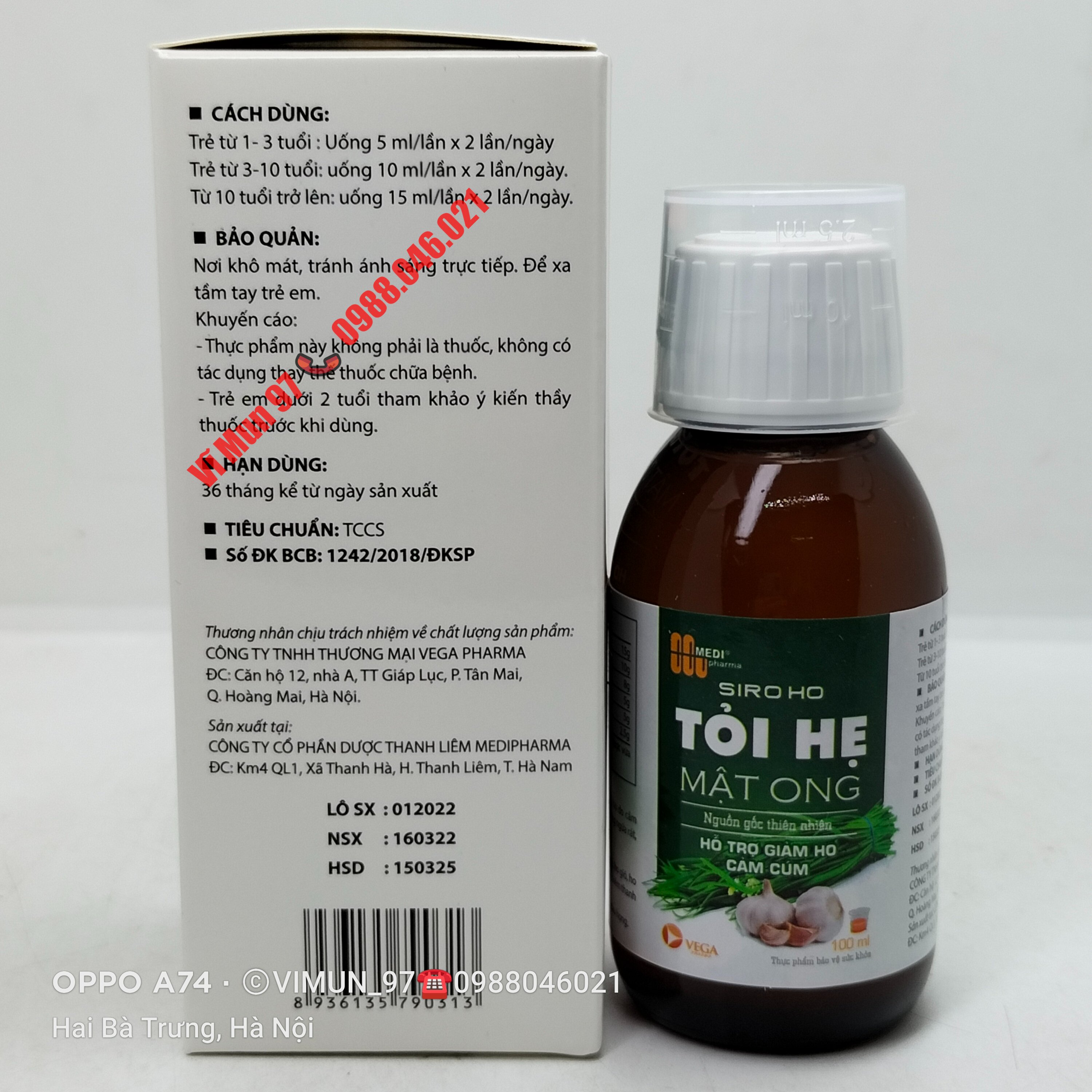 Siro ho TỎI HẸ MẬT ONG chai 100ml