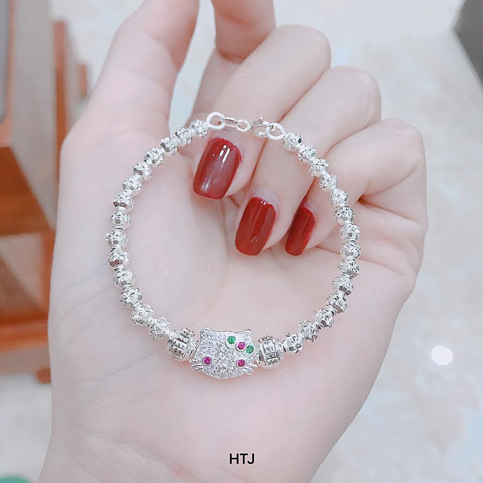 Lắc tay trẻ em bạc bi mặt Kitty MS25e