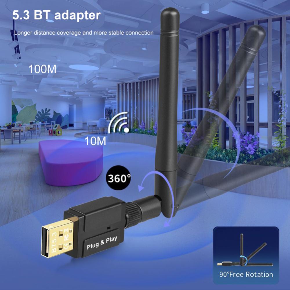 Music Audio Receiver Transmitter 100M Long Range Wireless USB Adapter Bluetooth-Compatible 5.3 Support Windows 8.1/10/11 for PC Speaker Wireless Mouse