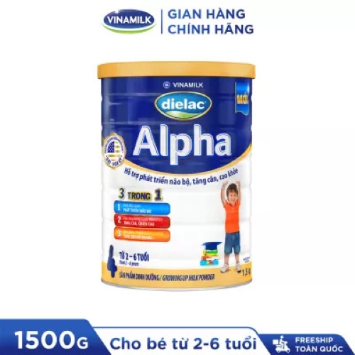 COMBO 2 HỘP SỮA BỘT DIELAC ALPHA 4 1500G (CHO TRẺ TỪ 2- 6 TUỔI).