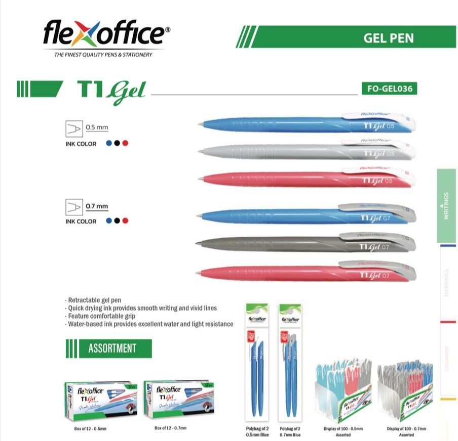 FlexOffice T1 Gel Pen 0.7 & 0.5 Fine Point Smooth Writing Pens | Lazada