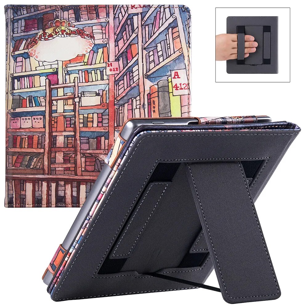 Stand Case For Kindle Oasis 10Th Generation & Oasis 9Th Generation - PU Leather Sleeve Cover With Hand Strap And Auto Sleep/Wake