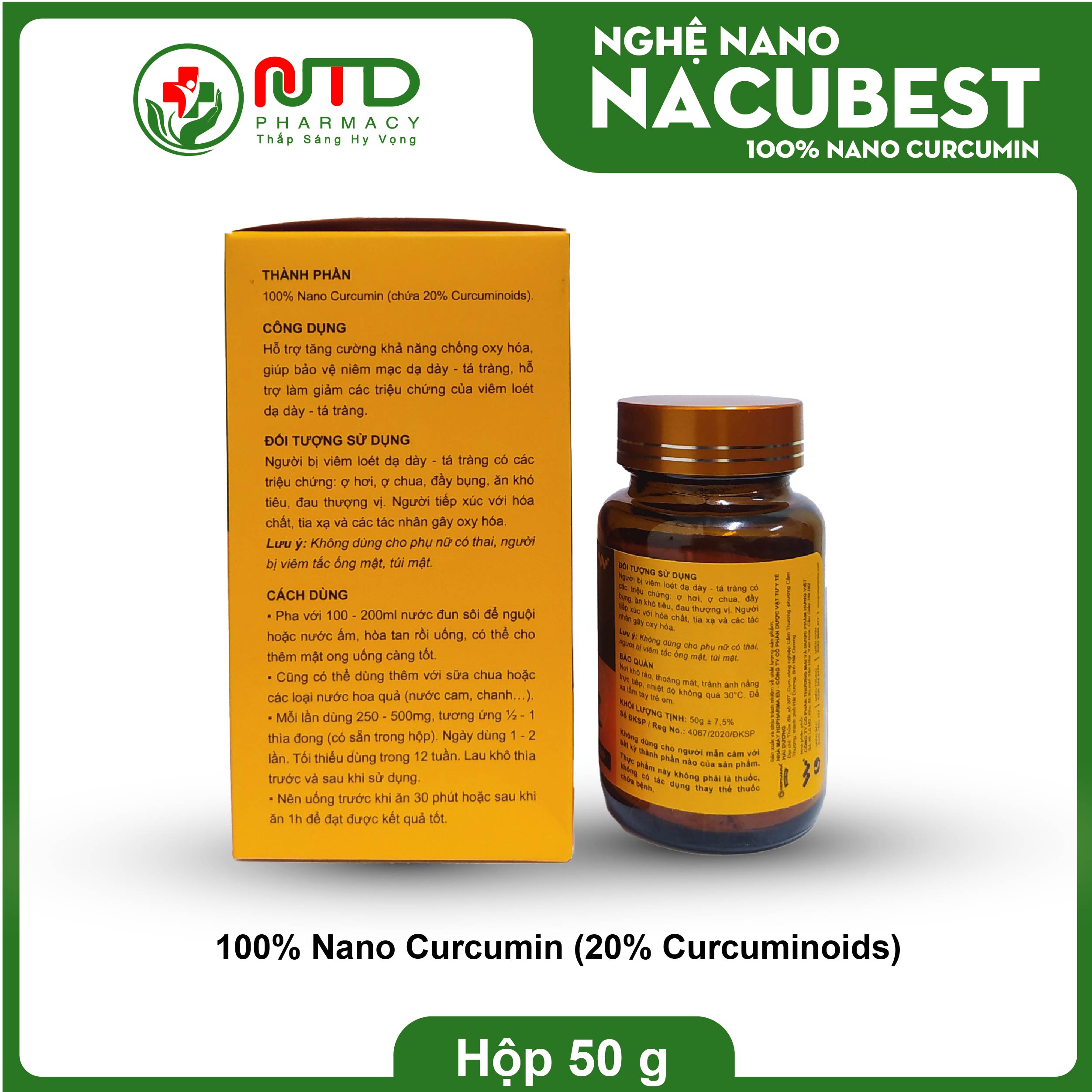Nano Curcumin Nacubest Turmeric Powder 50g – Reduces Stomach Ulcers, Belching, Bloating, Indigestion