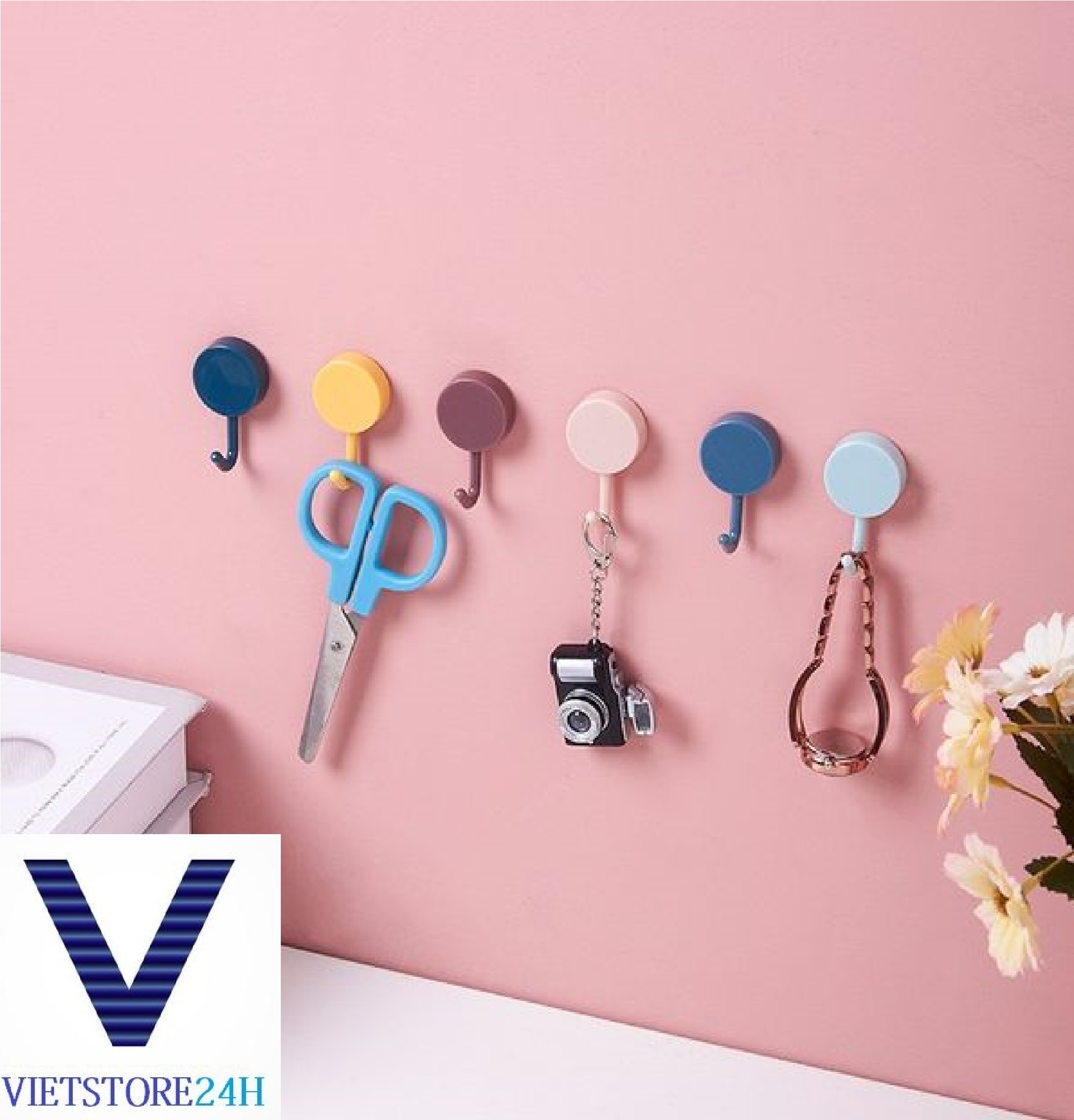 Set 5 móc tròn dán tường treo đồ đa năng