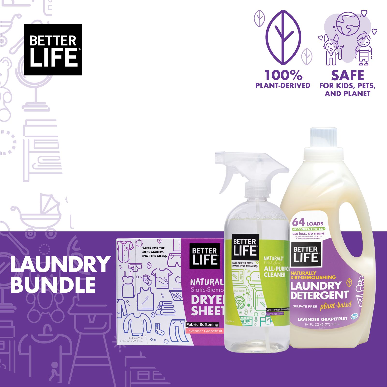 Better Life Natural Laundry Bundle Lavender Grapefruit Scent, Laundry