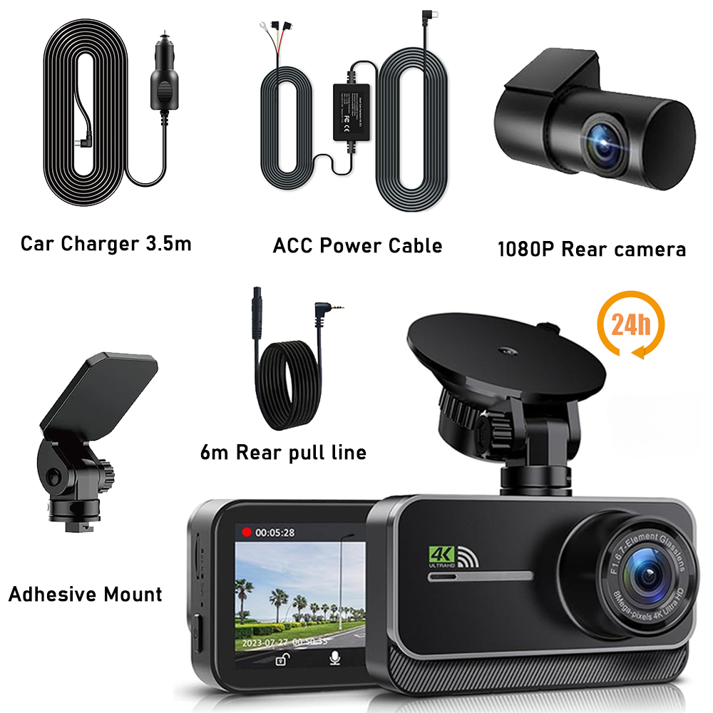 Dash Cam for Cars Car Camera Dash Cam 4K WIFI Camera for Car Front and Rear Dash Camera Black Box 24H Parking Mode Recorder. 