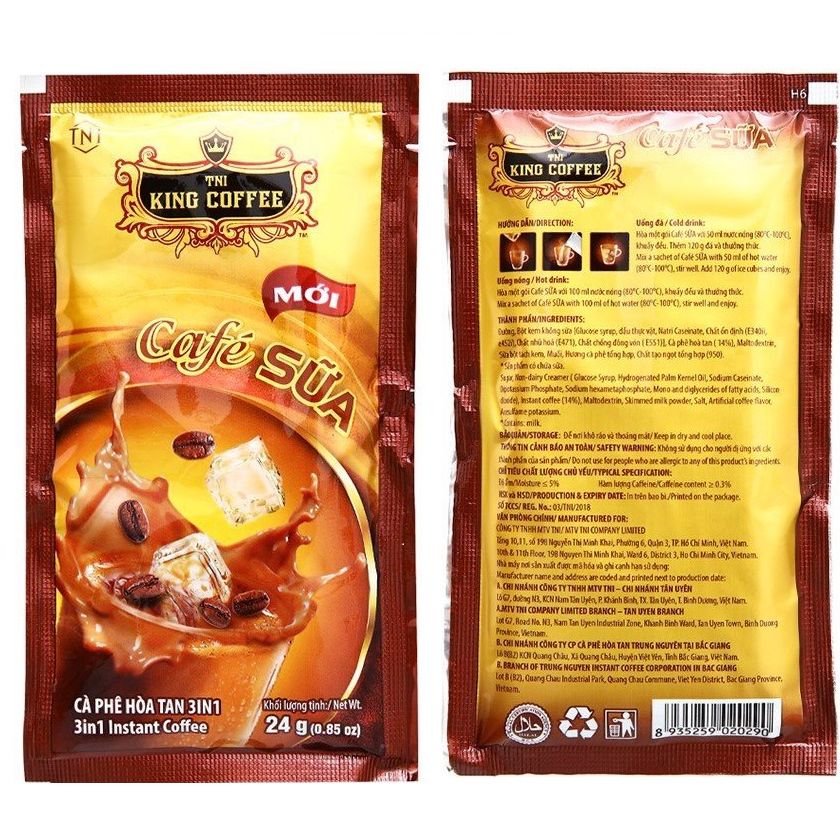 ( COMBO 02 TÚI)CÀ PHÊ SỮA KING COFFEE Túi 50 Gói - Cà phê hòa tan NHIỀU SỮA( BAO BÌ MỚI)