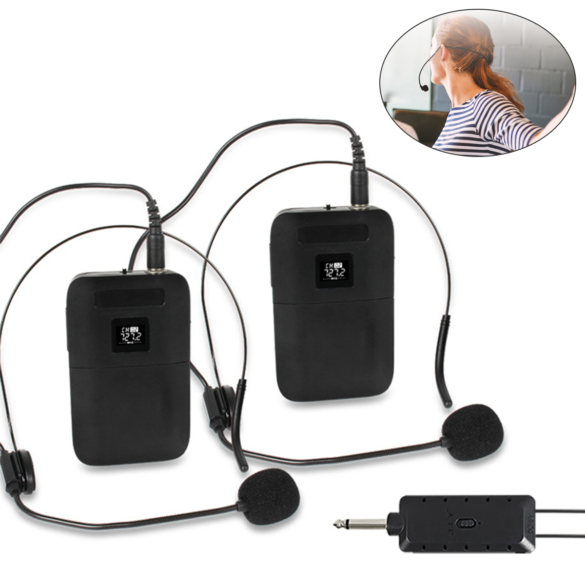 E8 UHF hai kênh không dây đầu gắn bộ mic-rô cho các cuộc họp/Giảng Dạy, 1 máy thu + 2 máy phát