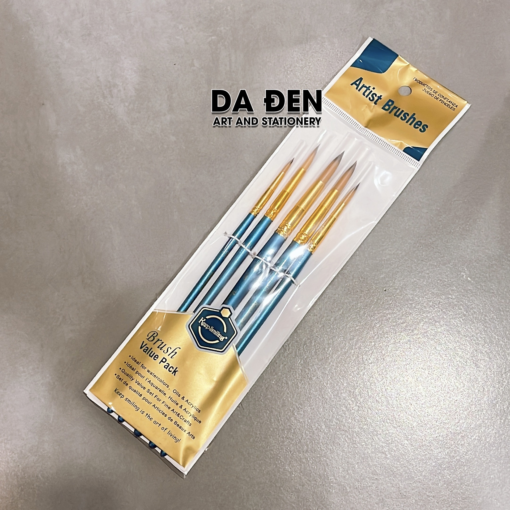 [DA ĐEN] Bộ 5 Cọ Tròn Keep Smiling 502R Thân Xanh